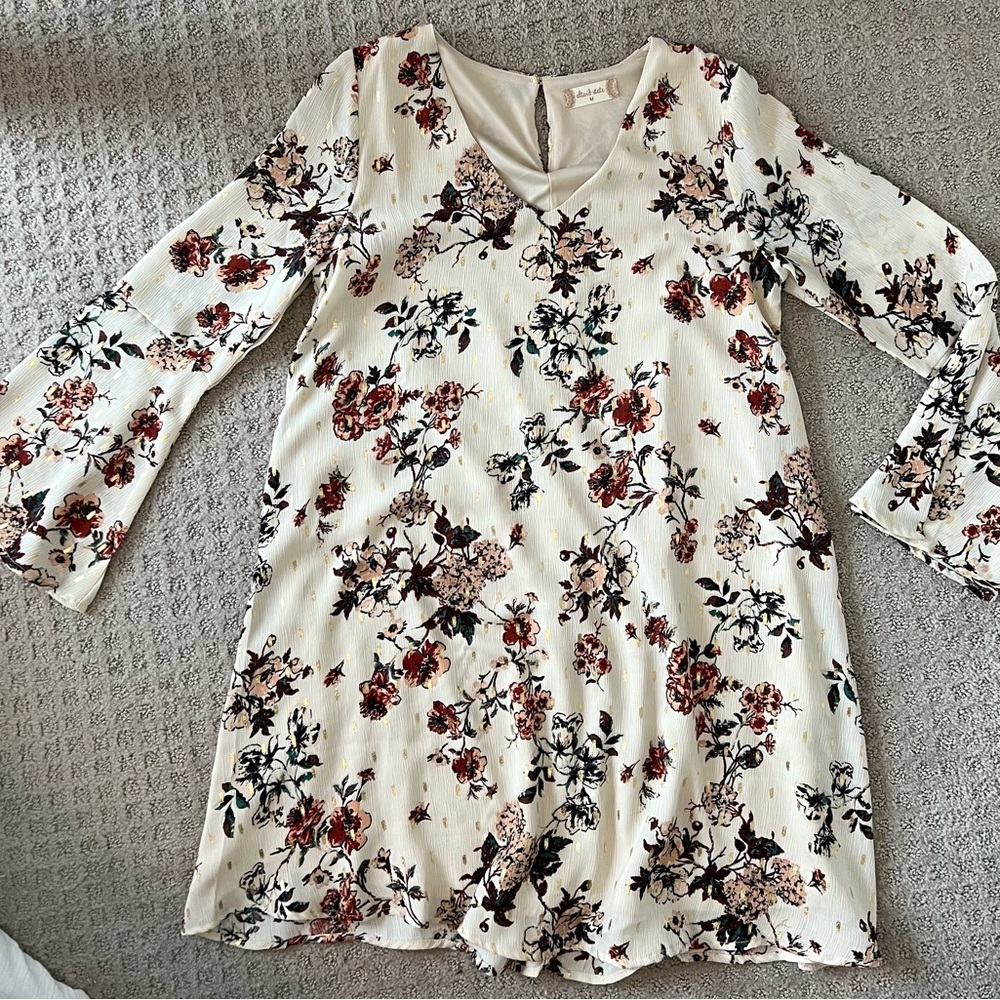 Altar’d State Metallic Floral Long Bell Sleeve Dress